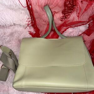 Two Tone Green Small Tote Bag With Shoulder Strap